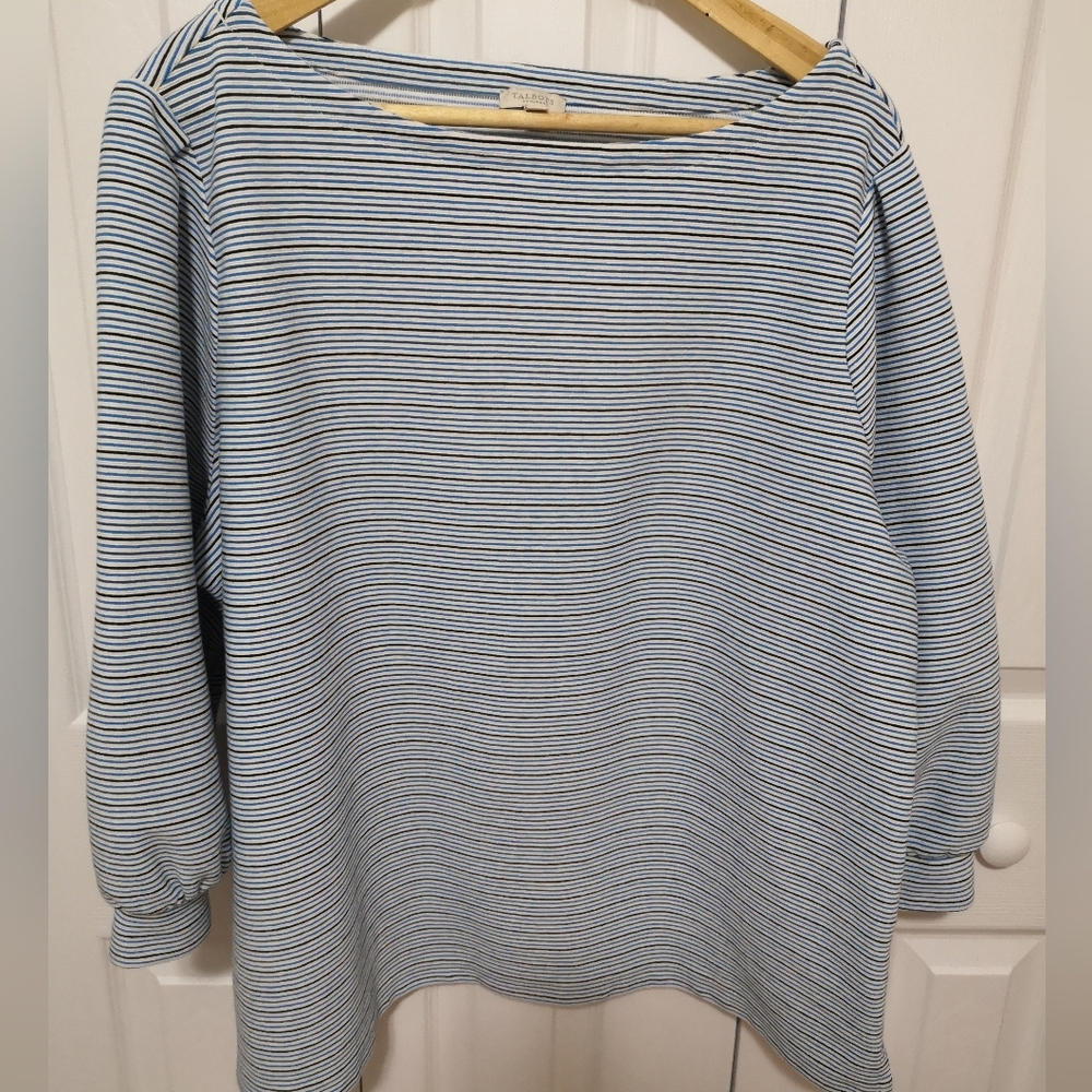 Talbots Plus 3X Blue Stripe Boatneck Knit Top